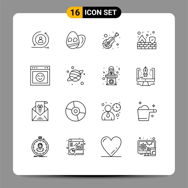 Mobile Interface Outline Set Pictograms Emotion Wall Instrument Security Fire — Archivo Imágenes Vectoriales