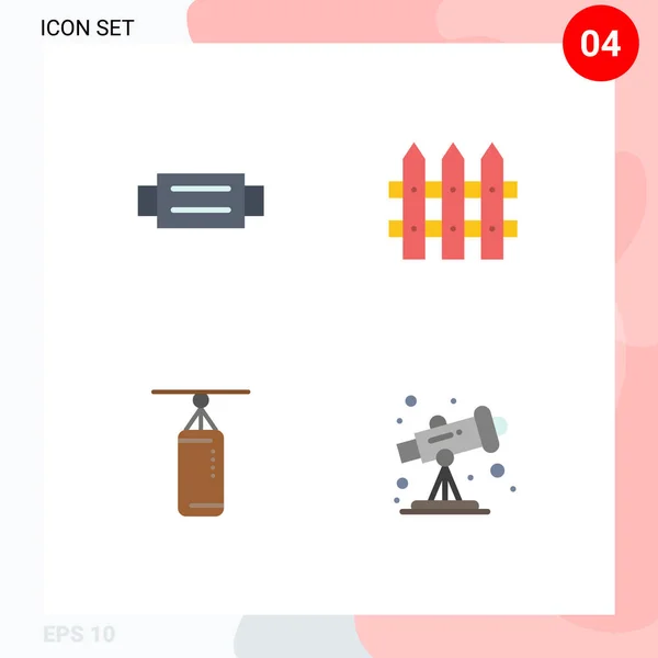 Modern Set Flat Icons Pictograph Accessories Punchbag Man Garden Astronomy — Stock Vector