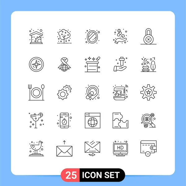 Piktogram Set Egyszerű Vonalak Magán Orvostudomány Tükör Egészség Kábítószer Szerkeszthető — Stock Vector