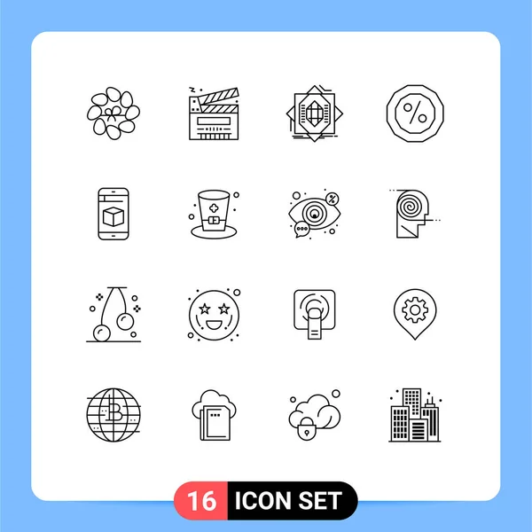 編集可能なベクトルラインパック16の簡単な概要モバイル マルチメディア クレジット 形成編集可能なベクトルデザイン要素 — ストックベクタ
