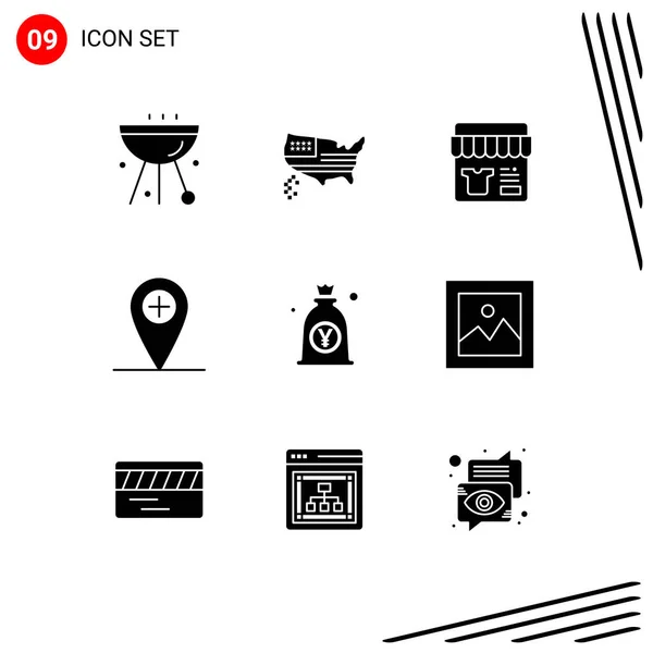 Solid Glyph Pack Universal Symbols Japan Location Usa Store Editable — Image vectorielle
