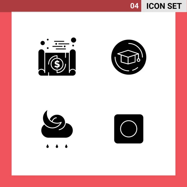 Universal Solid Glyph Signs Symbols Banking Moon Money Education Weather — Stock Vector