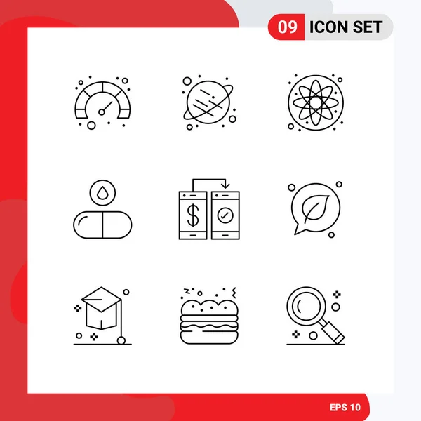 Stock Vector Icon Pack Znaki Symbole Linii Portfela Telefon Komórkowy — Wektor stockowy