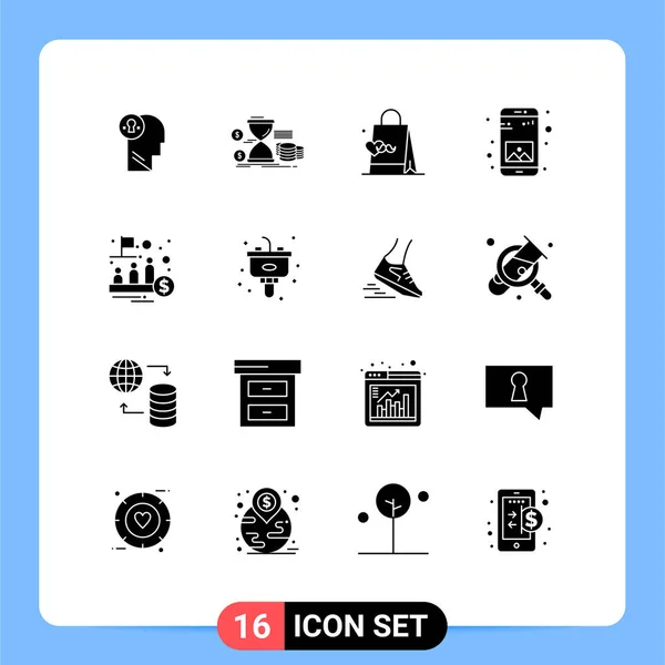 Pictogram Set Simple Solid Glyphs Mobile แอพพล เคช เวลา แอพ — ภาพเวกเตอร์สต็อก