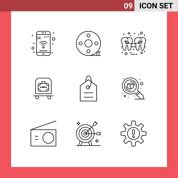 Stock Vector Icon Pack Mit Zeilenzeichen Und Symbolen Für Tasche — Stockvektor