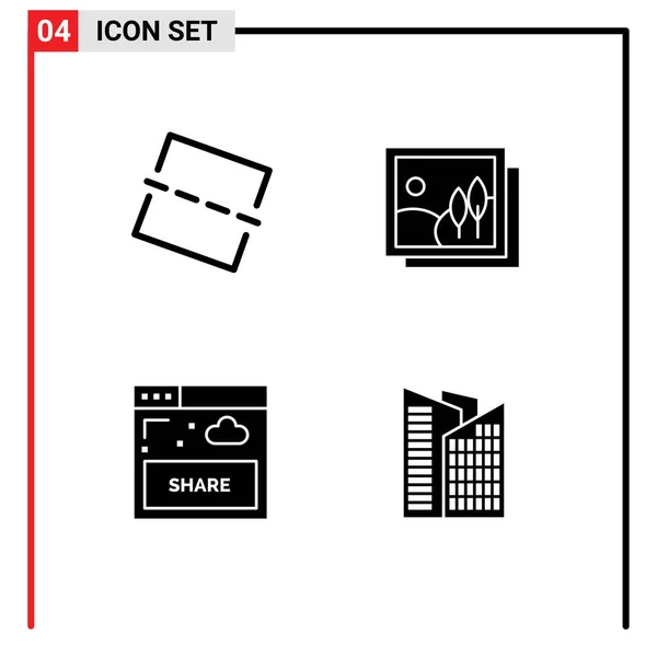 Pacote Glifos Sólidos Criativos Imagem Compartilhamento Quadro Imagem Construção Elementos — Vetor de Stock