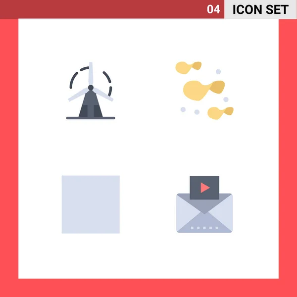 Mobile Interface Flat Icon Set Pictograms Clean Media Power Food — Vector de stock