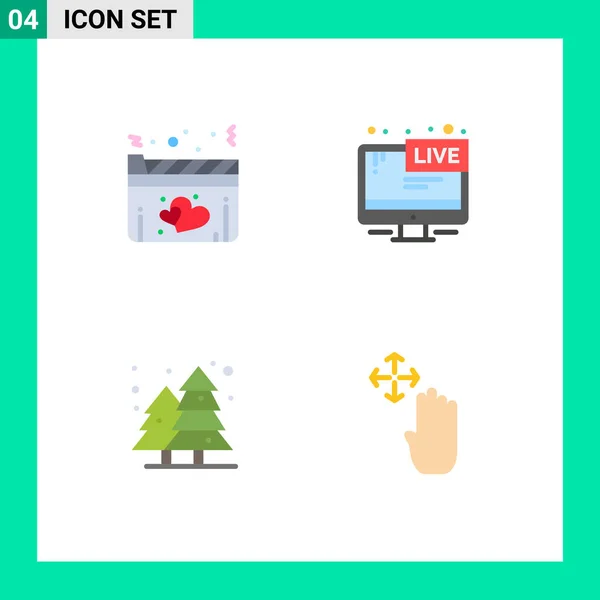 Modern Set Flat Icons Pictograph Film Plant Movie Broadcasting Cityscape — Vector de stock