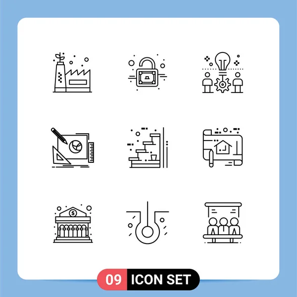 Set Icone Moderne Simboli Segni Pavimento Processo Progettazione Idea Idea — Vettoriale Stock