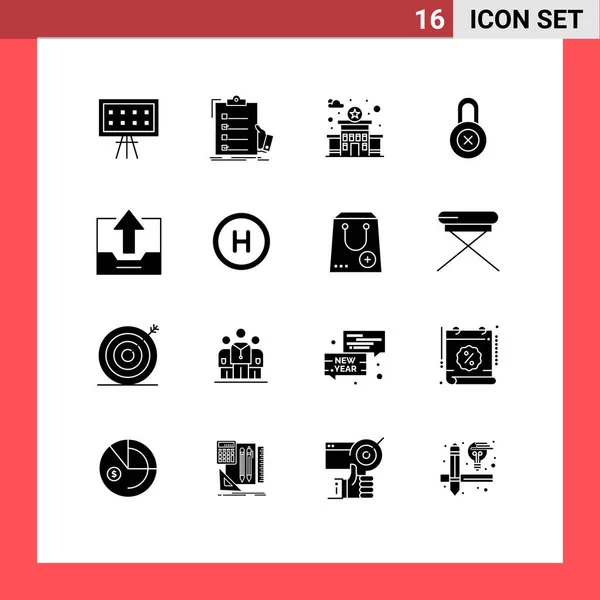 Set Icone Moderne Simboli Segni Cassetto Armadio Appunti Protezione Serratura — Vettoriale Stock