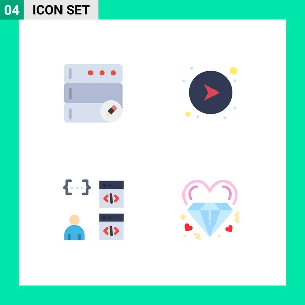 Modern Set Flat Icons Pictograph Database Coding Arrows Right Development — Archivo Imágenes Vectoriales