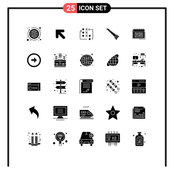 Universal Solid Glyphs Set Web Mobile Applications Calendar Construction Move — Stockový vektor