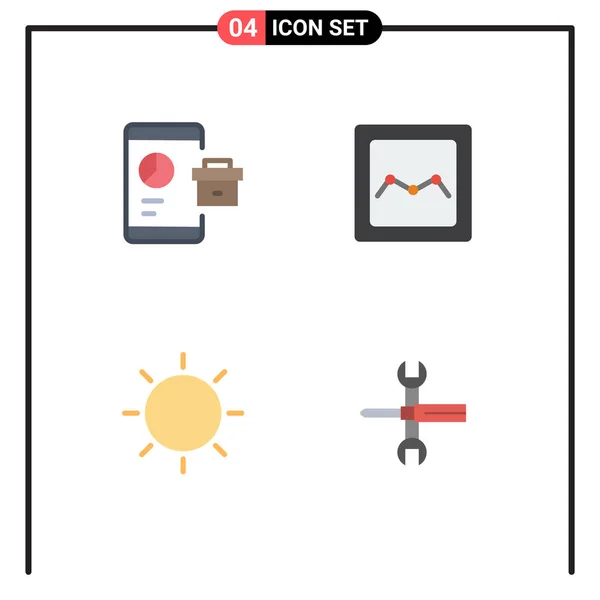 Mobile Interface Flat Icon Set Pictograms Business Interface Seo Chart — Stock Vector