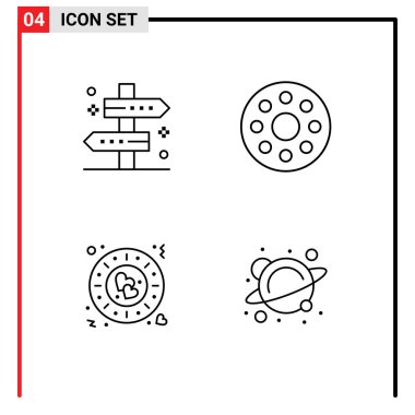4 Filledline Düz Renk İşaretleri ve Sembolleri Grubu Konum, aşk, seyahat, kızılötesi, romantik Düzenlenebilir Vektör Tasarım Elemanları