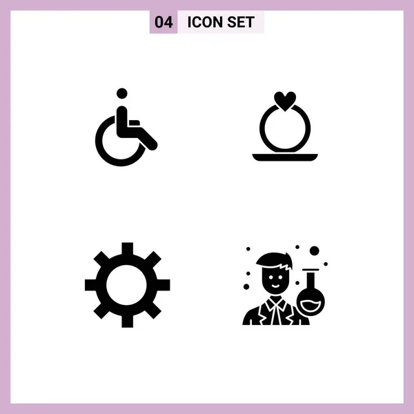 Set Vector Solid Glyphs Grid Weelchair Setting Walk Proposal Avatar — Vector de stock