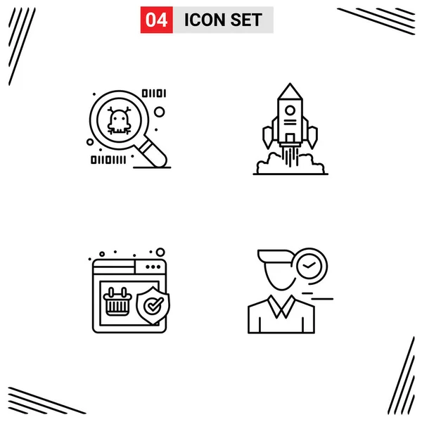 Mobile Interface Line Set Pictograms Spy Ware Shopping Startup Quality — Stock Vector