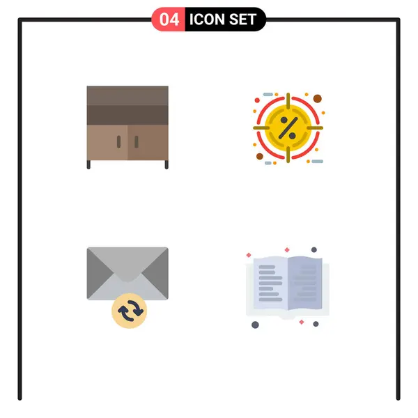 Editierbare Vektorzeilenpakete Mit Einfachen Flachen Symbolen Für Kabinett Mail Interieur — Stockvektor