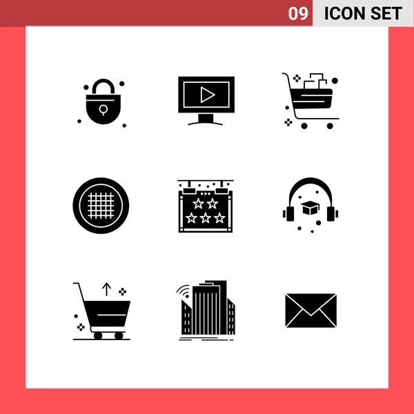 Set Commercial Solid Glyphs Pack Sign Five Cart Streamline Layout — Archivo Imágenes Vectoriales