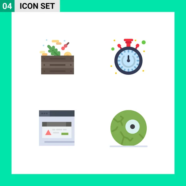 Set Modern Icons Symbols Signs Green Webpage Food Timer Moon — Stock Vector