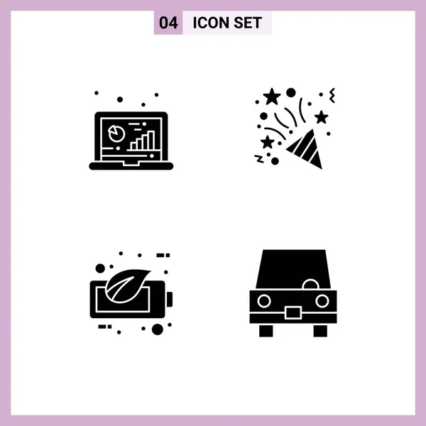 Pictogram Set Simple Solid Glyphs Analysis Ecology Data Fireworks Battery — Stock Vector