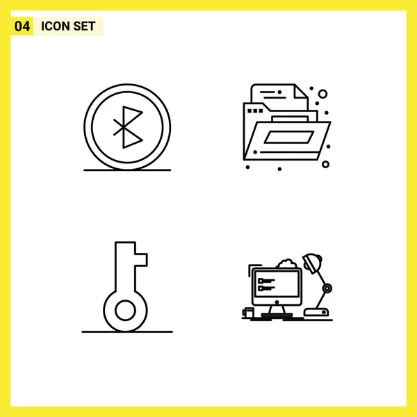 Set Modern Icons Sysymbols Signs Bluetooth Lock Network Folder Security — Vector de stock