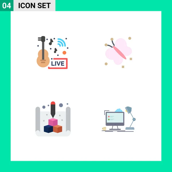 Set Modern Icons Sysymbols Signs Music News Blue Live Fly — Archivo Imágenes Vectoriales