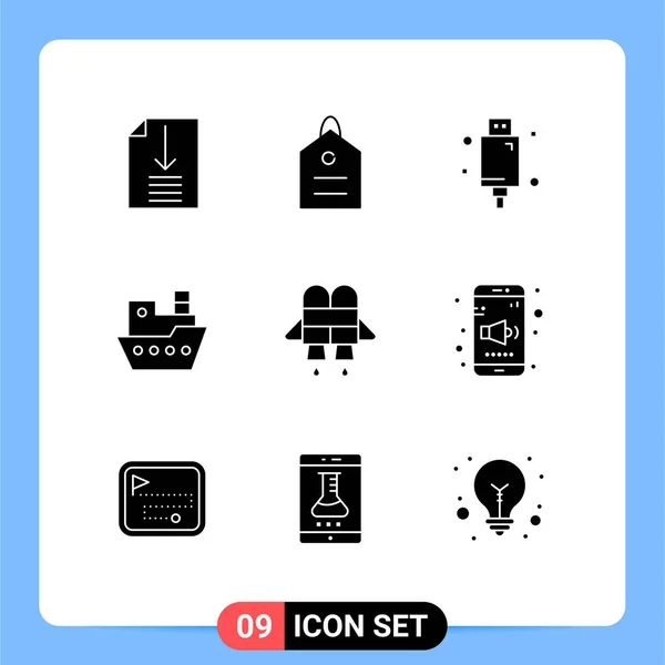 User Interface Solid Glyph Pack Modern Signs Symbols Jetpack Vessel — Stock Vector