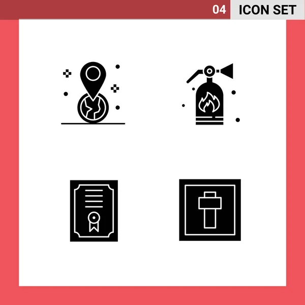 Modern Set Solid Glyphs Symboler Som Geolokalisering Diplom Pin Security – stockvektor