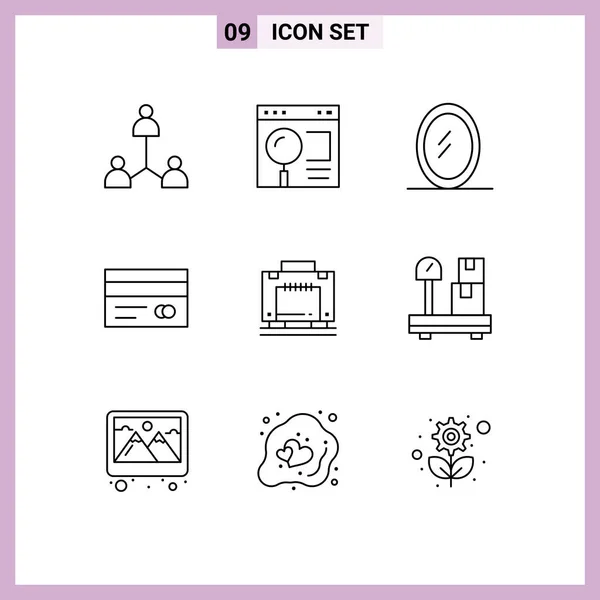 Set Modern Icons Sysymbols Signs Suitcase Hotel Web Credit Card — Archivo Imágenes Vectoriales