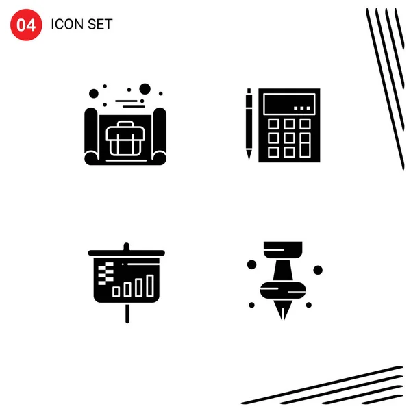Mobile Interface Solid Glyph Set Pictograms Business Financial Plan Calculation — Stockový vektor