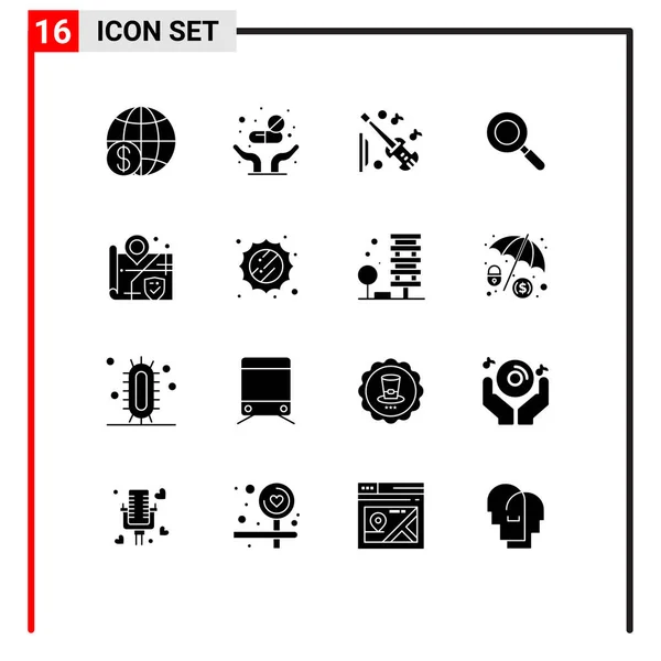 Mobile Interface Solid Glyph Set Pictograms Security Find Care Research - Stok Vektor