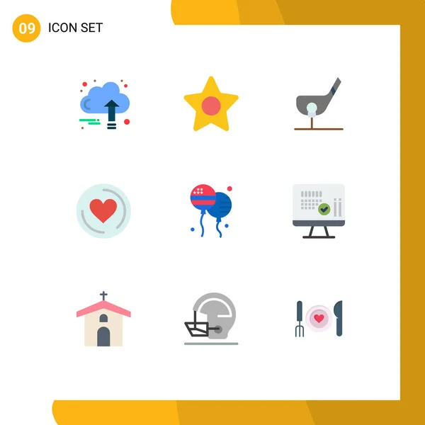 Flat Color Pack Universal Symbols Bloons Love Aim Shot Editable — Stock Vector