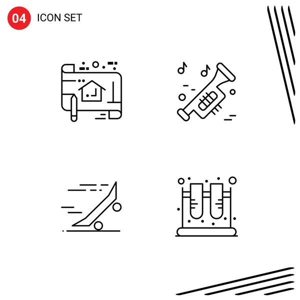 Mobile Interface Line Set Pictograms Plan Fast Plan Music Riding — Vector de stock