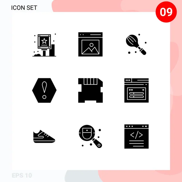 Solid Glyphs Set Card Octagon User Error Kitchen Editable Vector — 스톡 벡터