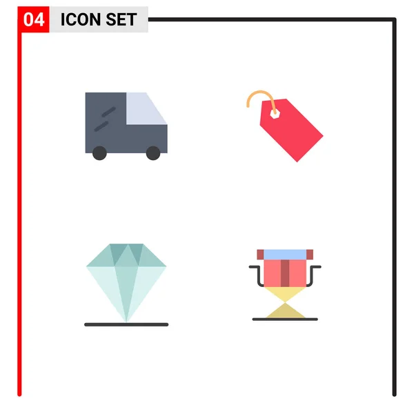 ダイヤモンド 取締役のための4つの商用フラットアイコンパックのセット編集可能なベクトルデザイン要素 — ストックベクタ