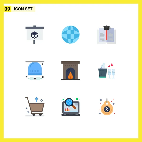 Group Flat Colors Signs Symbols Travel Hotel Book Hat Game — Διανυσματικό Αρχείο