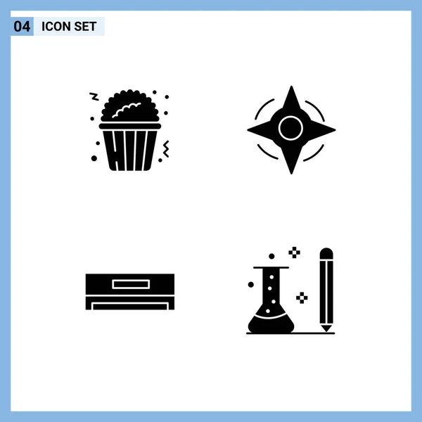 Pictogram Set Simple Solid Glyphs Popcorn Technology Compass Air Conditional — 스톡 벡터