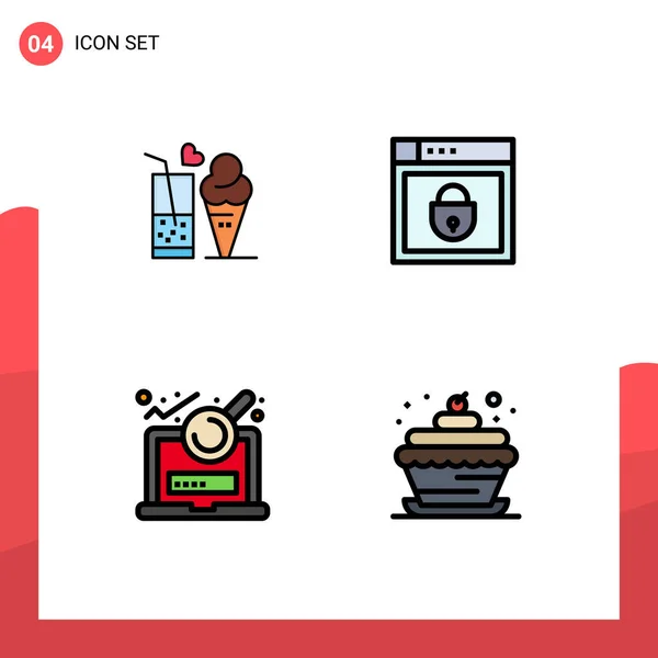 Set Modern Icons Symbols Signs Food Analysis Ice Cream Password — Stock Vector