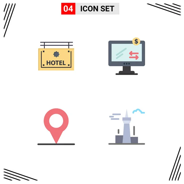 Flat Icon Pack Universal Symbols Hotel Pin Direction Ecommerce Buildings — Stockvector