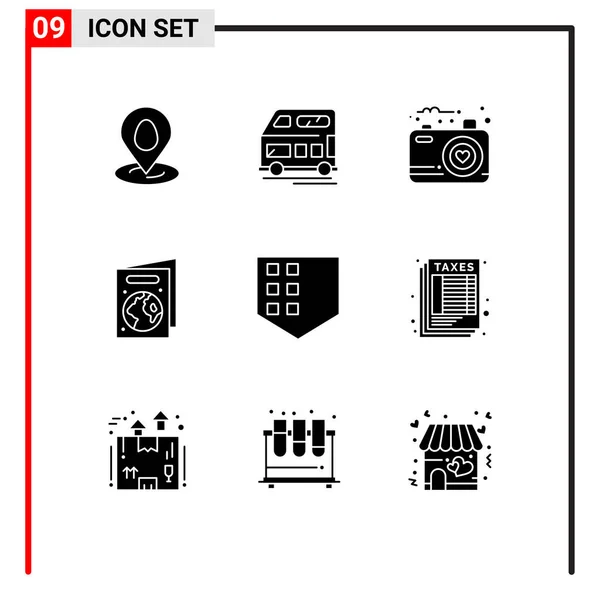 Icônes Créatifs Signes Symboles Modernes Bouclier Protection Appareil Photo Livre — Image vectorielle