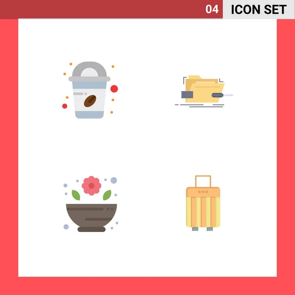 Mobile Interface Flat Icon Set Pictograms Coffee Pharmacy Box Tech — Vector de stock