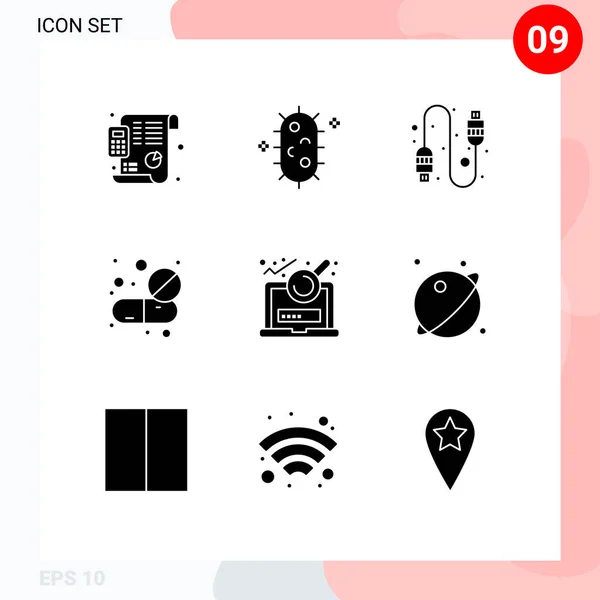 Universal Icon Symbols Group Modern Solid Glyphs File Tablet Cable — Stockový vektor