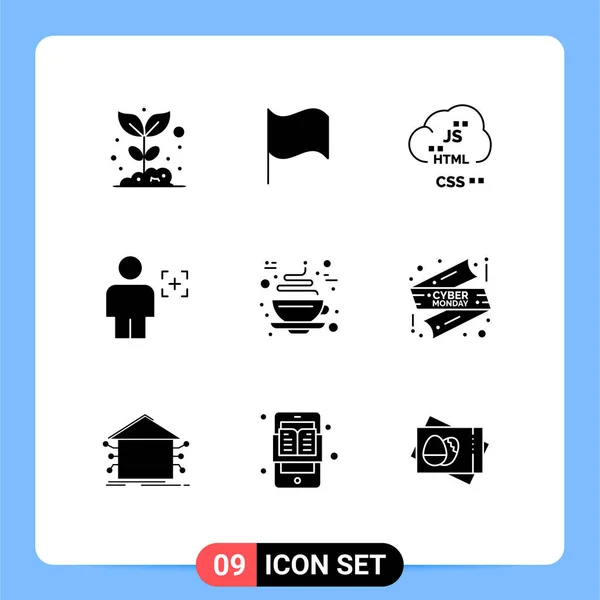 Interfejs Użytkownika Solid Glyph Pack Nowoczesnych Znaków Symboli Rozpoznawalności Człowiek — Wektor stockowy