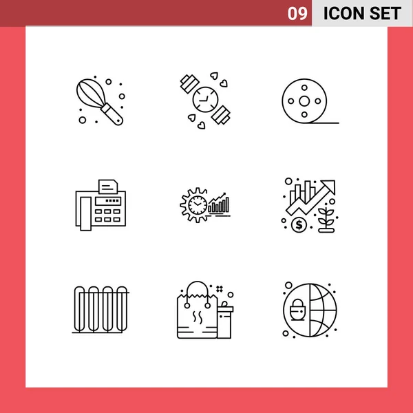 Group of 9 Outlines Signs and Symbols for market, analytics, movie, chart, typewriter Editable Vector Design Elements