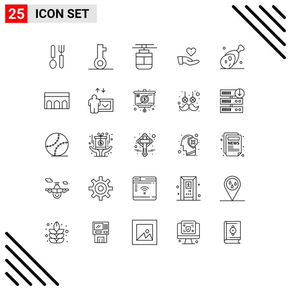 一套25个现代Ui图标用于爱情 车辆可编辑矢量设计元素的符号符号 — 图库矢量图片