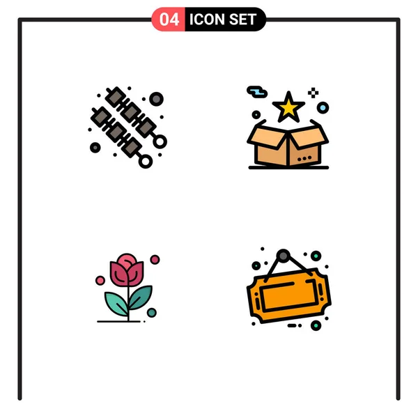 Filledline Flat Color Pack Universal Symbols Bbq Rose Box Package — Image vectorielle