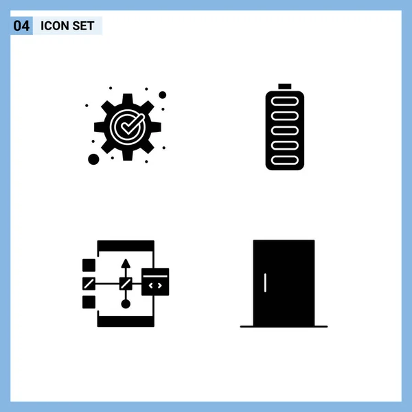 Gruppe Von Solid Glyphen Zeichen Und Symbole Für Entwicklung Codierung — Stockvektor