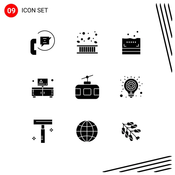 Set Modern Icons Sysymbols Signs Cable Car Stand Fall Cupboard — Vector de stock