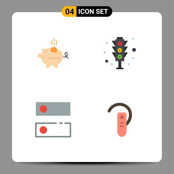 4个通用符号的平面Icon包 由Piggybank Dns Safe Traffic System可编辑向量设计元素组成 — 图库矢量图片