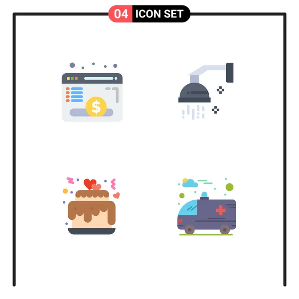 Modern Set Flat Icons Pictograph Browser Hearts Fund Cosmetics Love — Archivo Imágenes Vectoriales